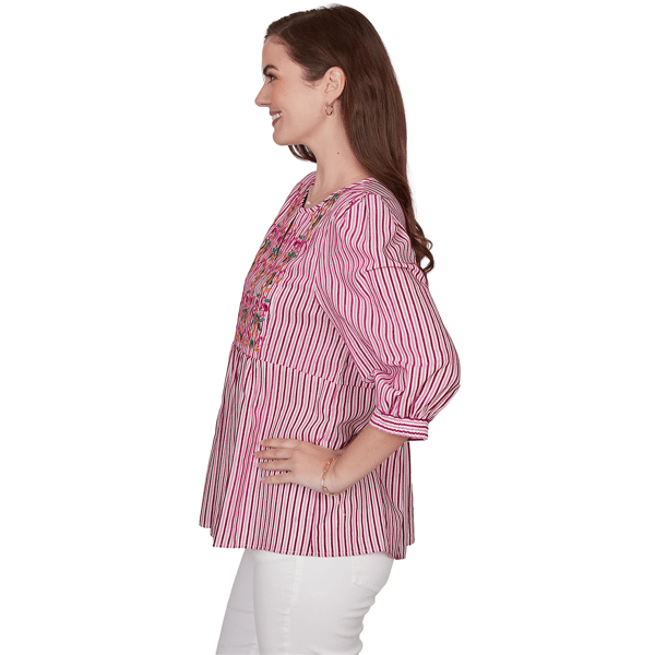 Plus Size Ruby Rd. Hothouse Florals Stripe Embroidery Blouse