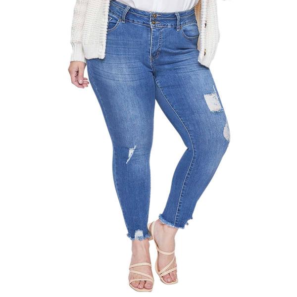 Plus Size Royalty 2 Button Seamed Waistband With Fray Dogbite Hem - image 