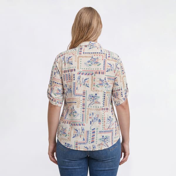 Plus Size Emily Daniels Elbow Sleeve Scenic Patchwork Blouse