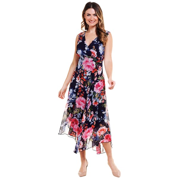 Womens Connected Apparel Short Sleeve Print Surplice Dress - image 