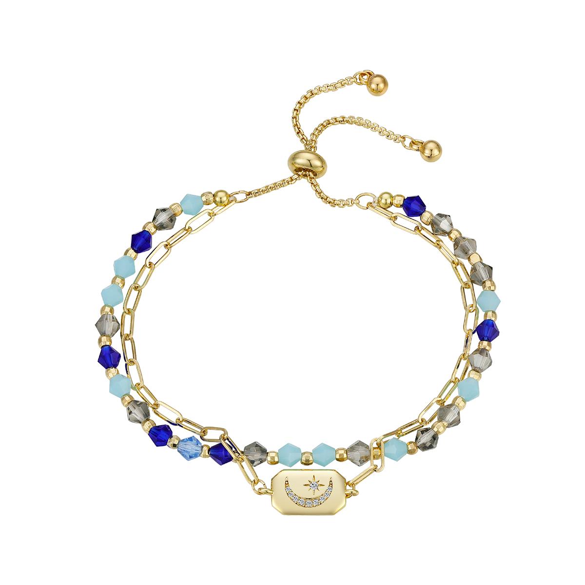 Shine CZ Moon Double Strand Bolo Bracelet