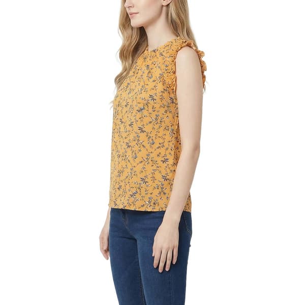 Petite NY Collection Ruffle Trim Collar Abstract Floral Blouse