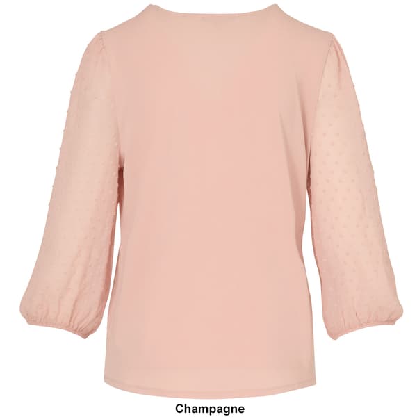 Womens Adrianna Papell 3/4 Clip Dot Sleeve Solid VNeck Blouse Boscov's