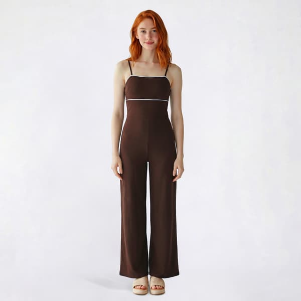 Juniors Madden Girl Knit Dobby Piped Trim Jumpsuit