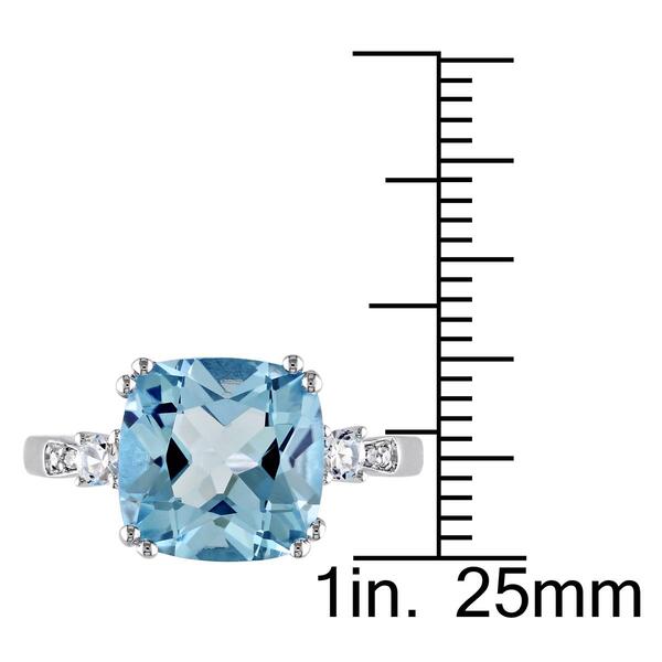 White Gold White Sapphire Blue Topaz & Diamond Cocktail Ring