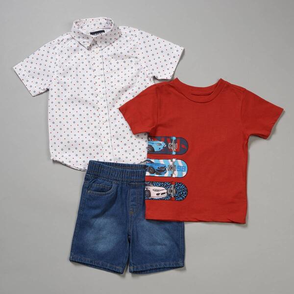 Boys &#40;4-7&#41; Tony Hawk 3pc. Dotted Button Down w/ Tee & Shorts Set - image 