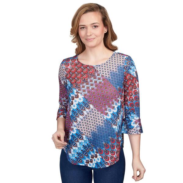 Petite Ruby Rd.Must Haves II Mixed Bohemian Geo Patchwork Blouse - image 