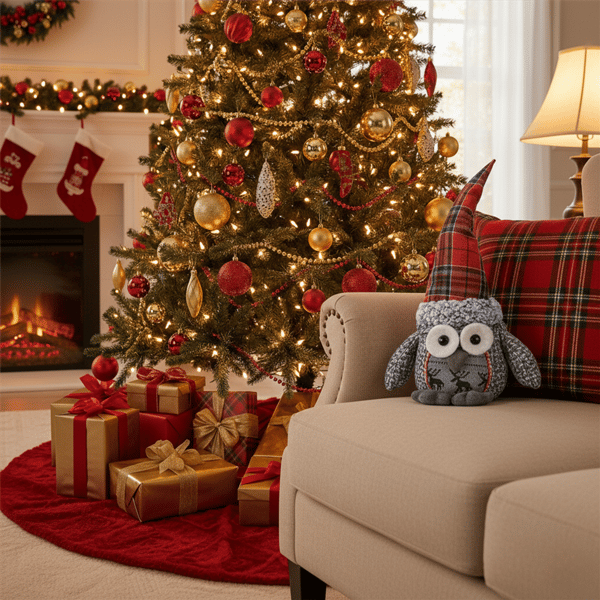 Northlight Plush Owl with Plaid Hat Christmas Figure