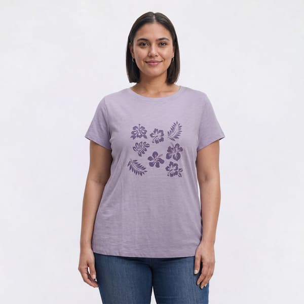 Plus Size Mountain Ridge Hawaiian Lei Crew Neck Graphic Tee - image 