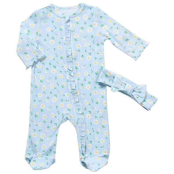 Baby Girl &#40;NB-9M&#41; Little Me&#40;R&#41; Daisies Footie w/ Headband - image 