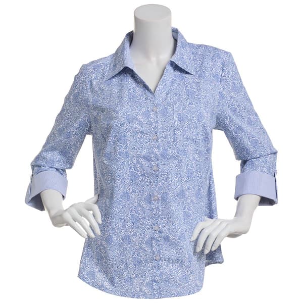 Womens Emily Daniels Paisley Knit To Fit Button Front Blouse - image 