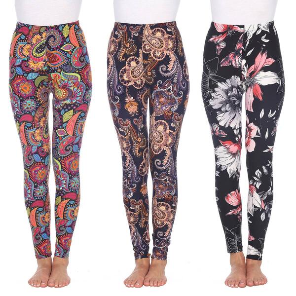 Womens White Mark 3 Pack Paisley And Floral Leggings - image 