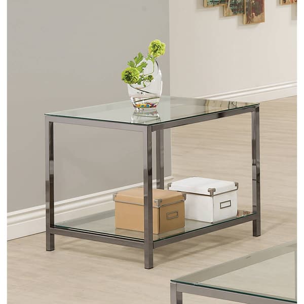 Coaster Ontario Black Nickel End Table with Glass Shelf - image 