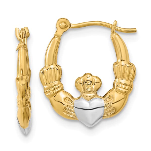 Gold Classics(tm) 14kt. Gold & Rhodium Claddagh Hoop Earrings - image 