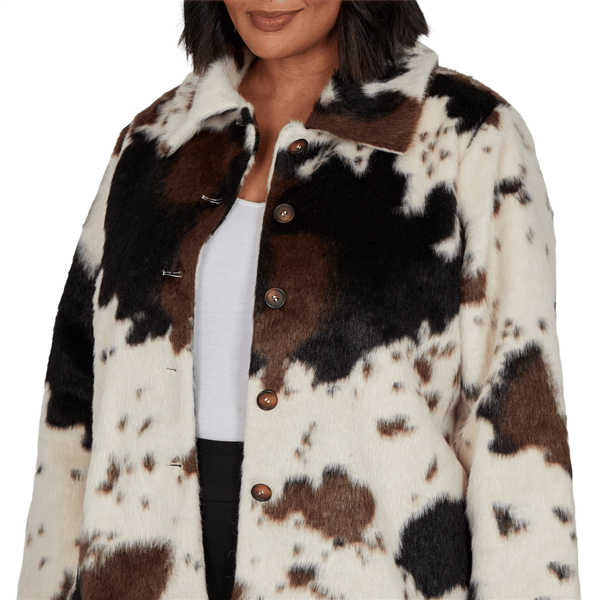 Plus Size Skye''s the Limit Wild Romance Cow Print Faux Fur Jacket