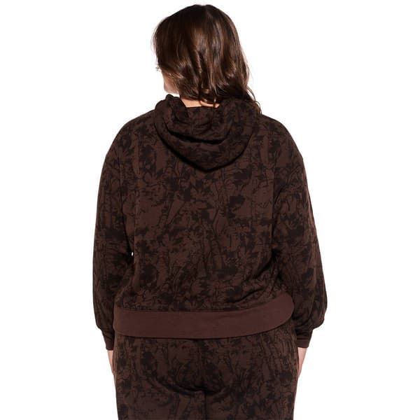 Juniors Plus No Comment Oversized Fleece Camo Printed Hoodie