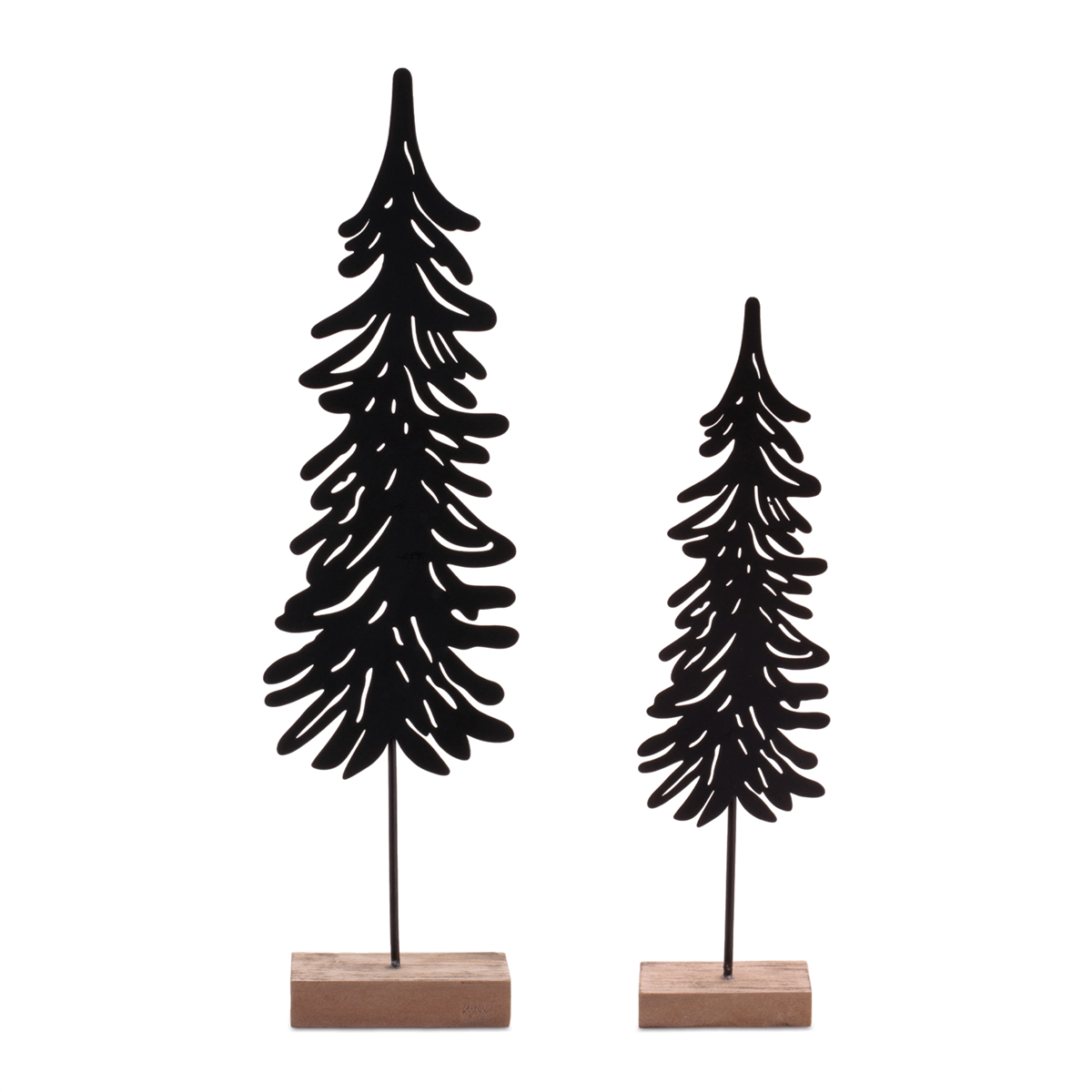 Melrose Cut-Out Metal Pine Tree with Wood Base - Set of 2