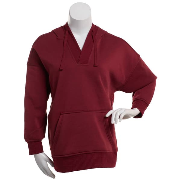 Juniors Plus No Comment Oversize Rib V-Neck Hooded Sweatshirt - image 