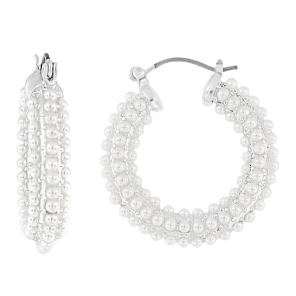 Design Collection Hoop Glass Pearl Earrings