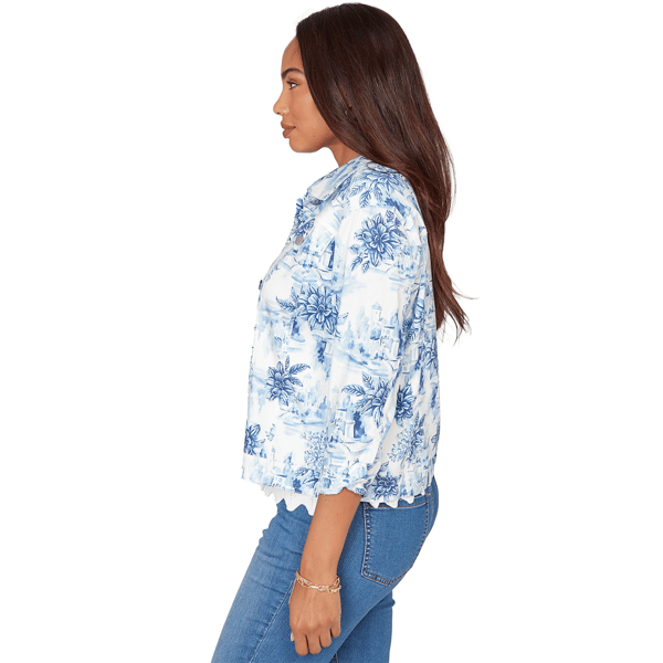 Womens Ruby Rd. French Riviera Floral Toile Denim Jacket