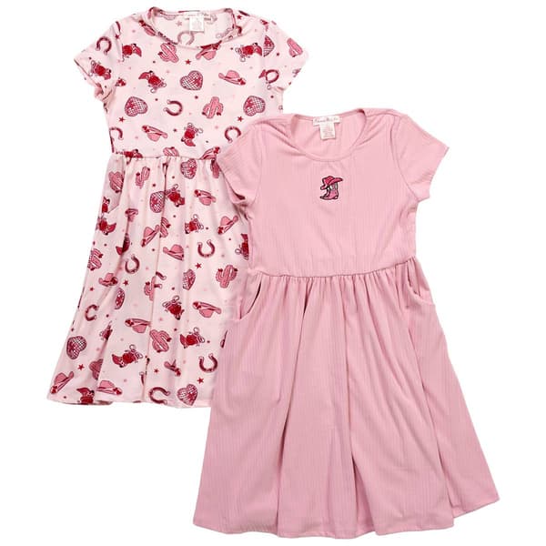 Girls (7-12) Emma & Elsa 2pk. Short Sleeve Cowgirl Dresses - image 