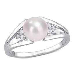 Gemstone Classics(tm) Pearl & Diamond Split-Shank Ring