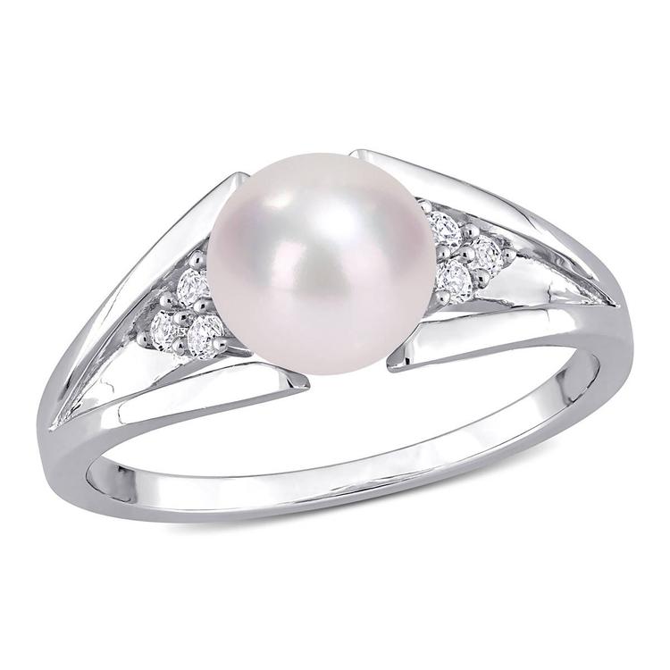Gemstone Classics(tm) Pearl & Diamond Split-Shank Ring