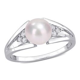 Gemstone Classics&#40;tm&#41; Pearl & Diamond Split-Shank Ring