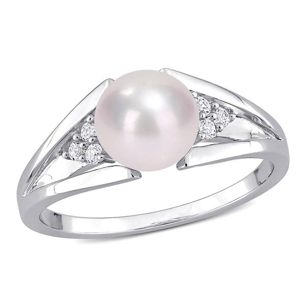 Gemstone Classics&#40;tm&#41; Pearl & Diamond Split-Shank Ring - image 
