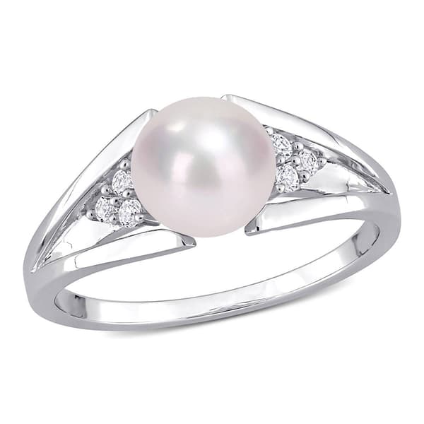 Gemstone Classics&#40;tm&#41; Pearl & Diamond Split-Shank Ring - image 