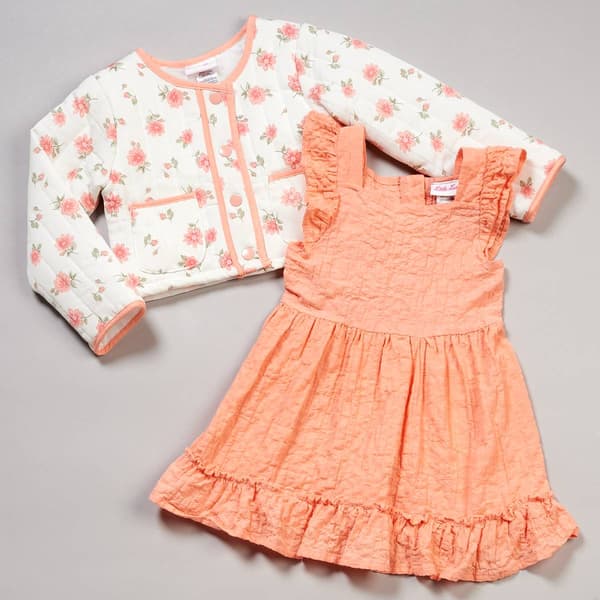 Toddler Girl Little Lass Ruffle Dress w/ Floral Quilted Jacket - image 