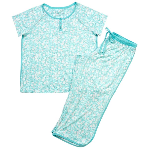 Plus Size White Orchid Floral Cropped Pajama Set - image 