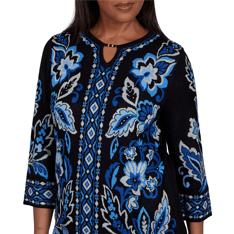 Womens Alfred Dunner Dinner Theater Keyhole Jacquard Sweater