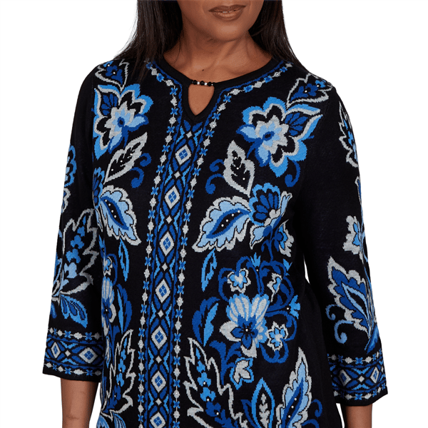 Womens Alfred Dunner Dinner Theater Keyhole Jacquard Sweater