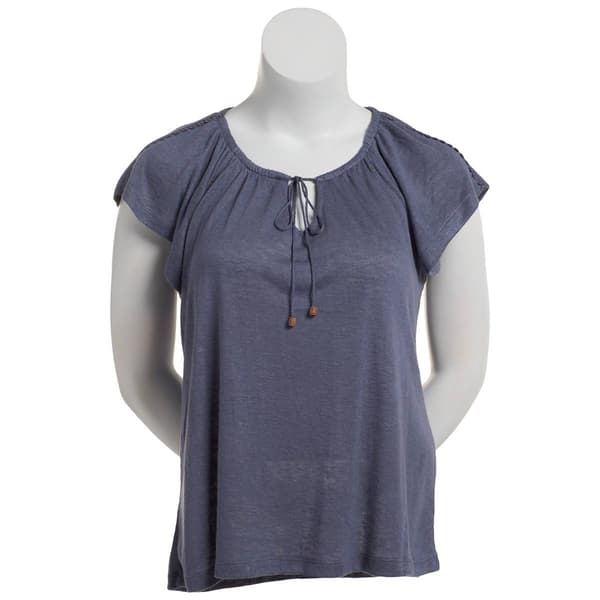 Womens French Laundry Flutter Sleeve Solid w/Crochet Trim Blouse - image 