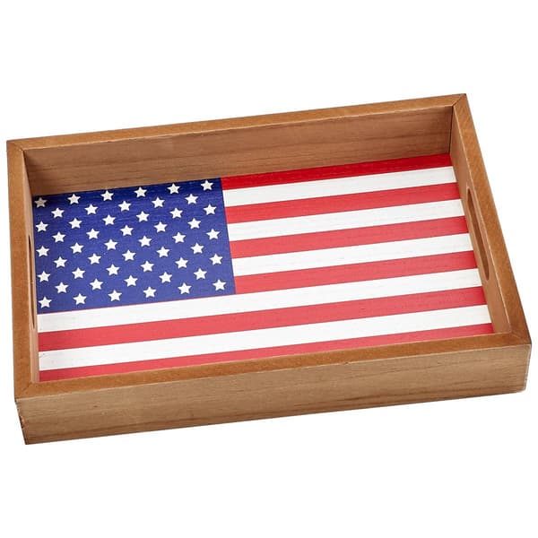 Home Essentials 14in Small American Flag Wood Tray - image 
