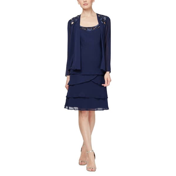 Petite SLNY 2pc. Sequin Cut Out Tiered Jacket Dress