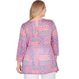 Plus Size Ruby Rd. Must Haves III Knit Intricate Geometric Blouse