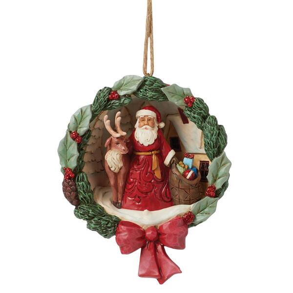 Jim Shore Heartwood Creek Santa & Deer Wreath Hanging Ornament - image 