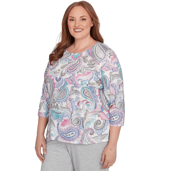 Plus Size Alfred Dunner Casual Vibe Pleat Neck Paisley Blouse