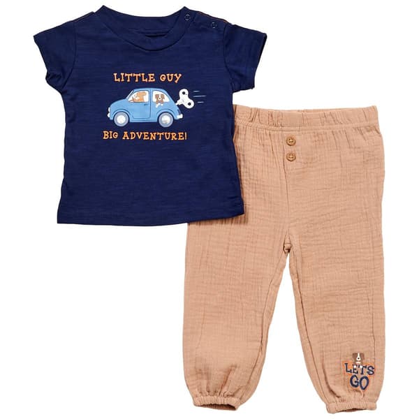 Baby Boy (12-24M) Quiltex Little Guy Big Adventure Pants Set - image 