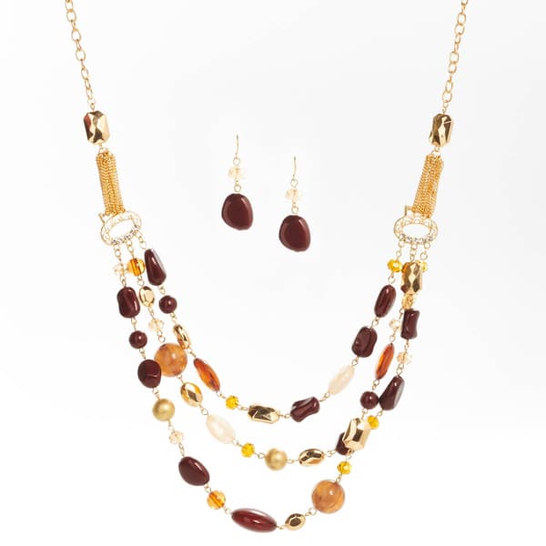 Ashley Cooper(tm) 3 Row Beaded Necklace & Earring Set - image 