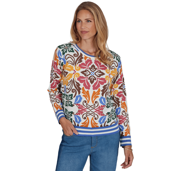 Womens Ruby Rd. Game of Luxe Floral Damask Sweater