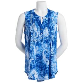 Womens Notations Sleeveless Paisley Embossed Pleated Knit Blouse