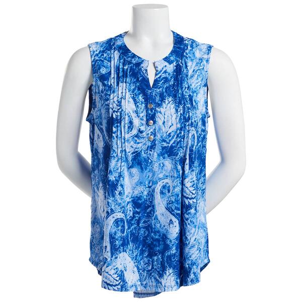 Womens Notations Sleeveless Paisley Embossed Pleated Knit Blouse - image 