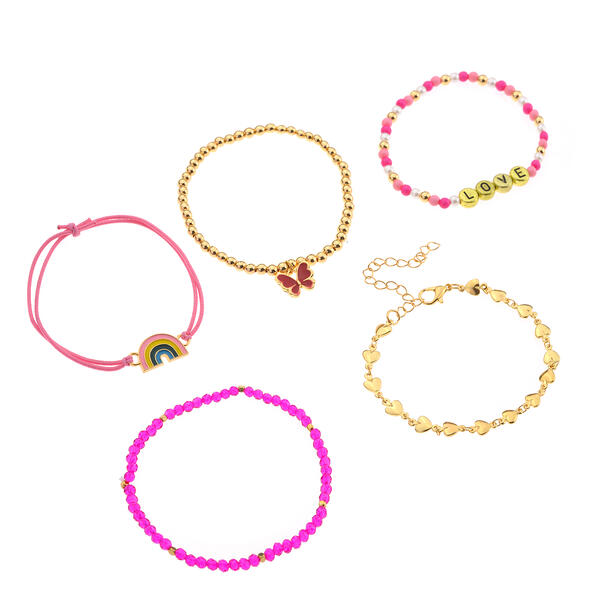 Ashley 5pc. Heart Butterfly & Rainbow Bracelet Set - image 