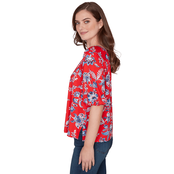 Womens Ruby Rd. French Riviera Square Neck Floral Blouse
