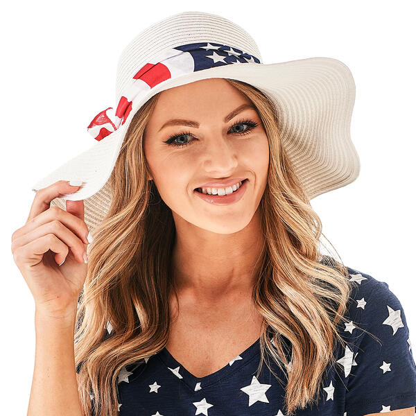 Womens Mad Hatter Americana Floppy Hat with Back Bow - image 