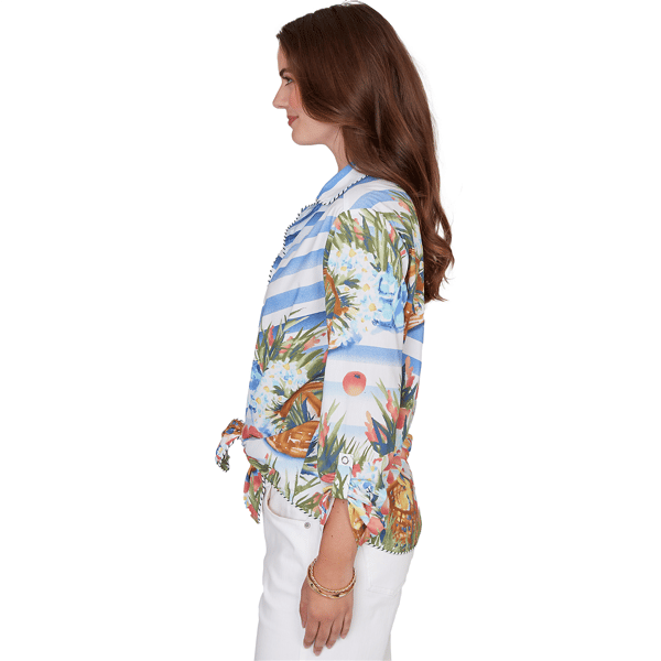 Petite Ruby Rd. Set Sail Picnic Scene Knot Front Blouse