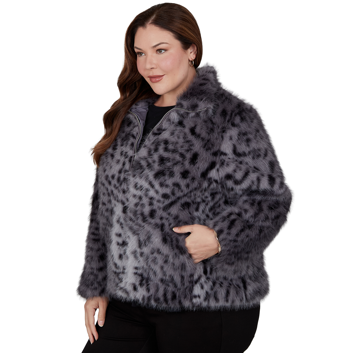 Plus Size Skye’s the Limit Icy Blue Sparkle Leopard Jacket